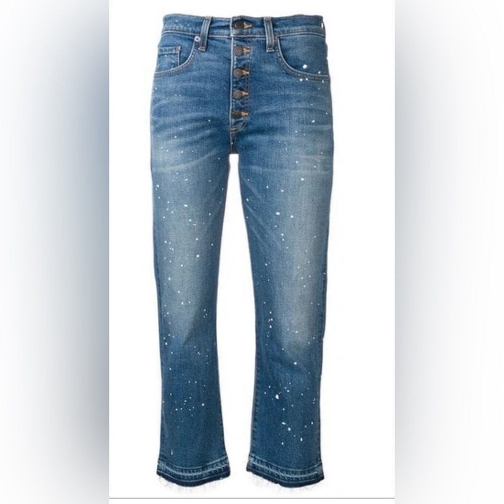 Veronica Beard Cropped Paint Splatter Girlfriend Jeans